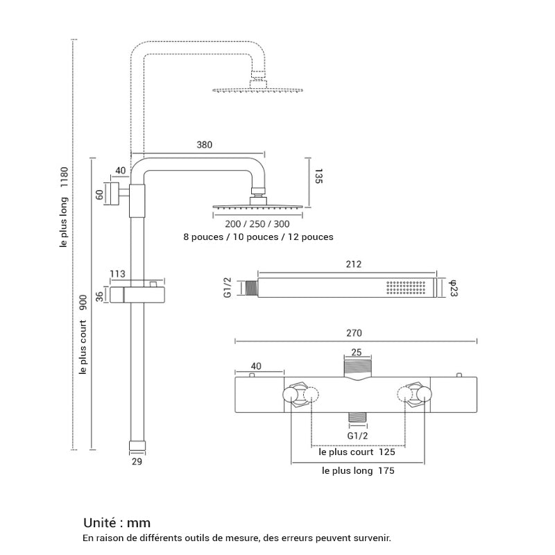 Colonne de douche avec mitigeur pluie