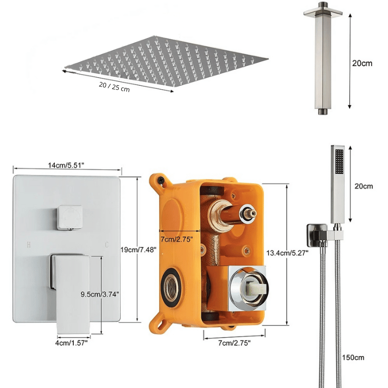 Colonne de douche encastrable effet pluie plafond