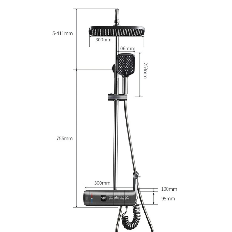 Colonne de douche thermostatique avec affichage numérique