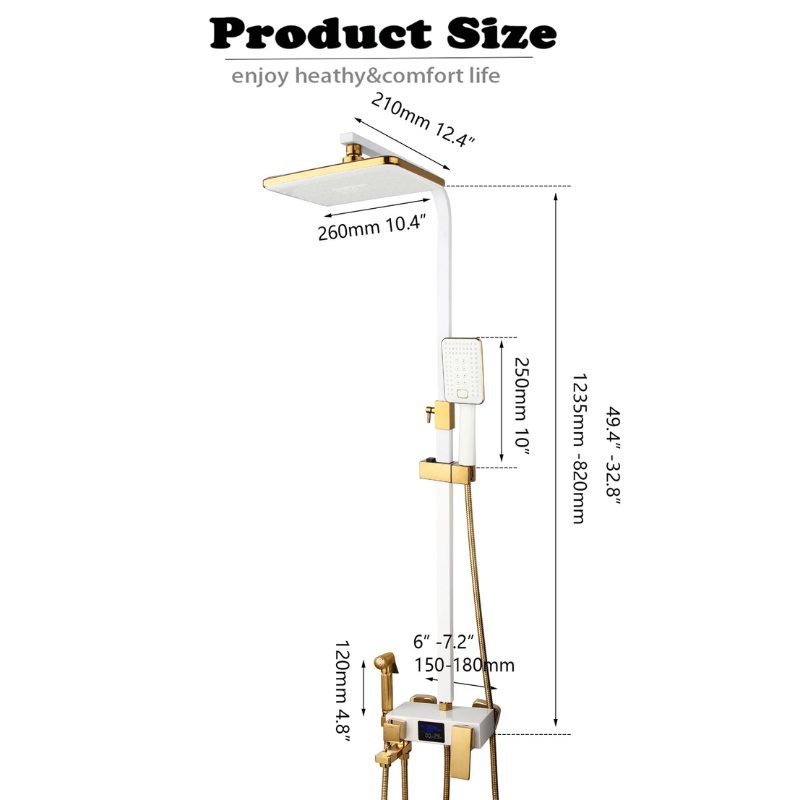 Colonne de douche carrée finition en or