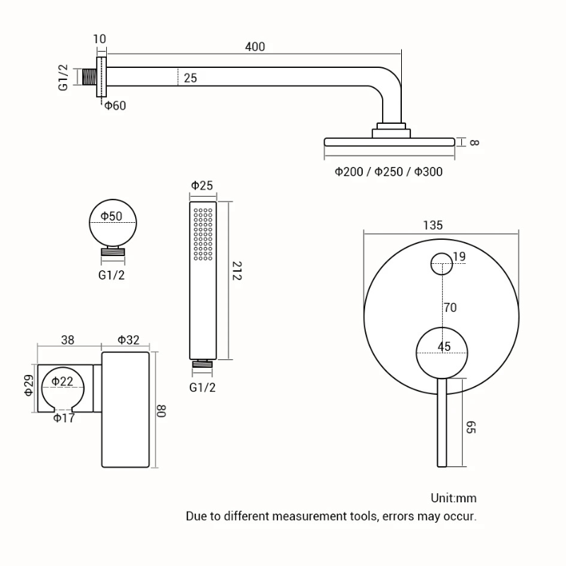 Colonne de douche laiton murale