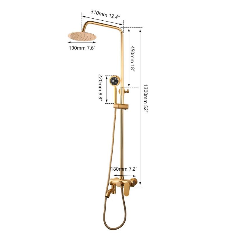 Colonne de douche avec mitigeur doré