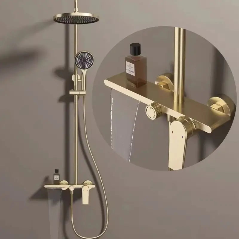 Colonne de douche pour baignoire pommeau arrondi - Or