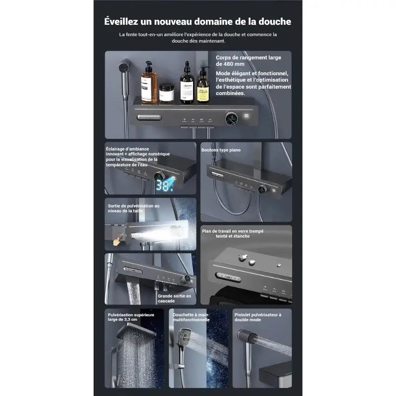 Colonne de douche carrée multi-jets - Gris