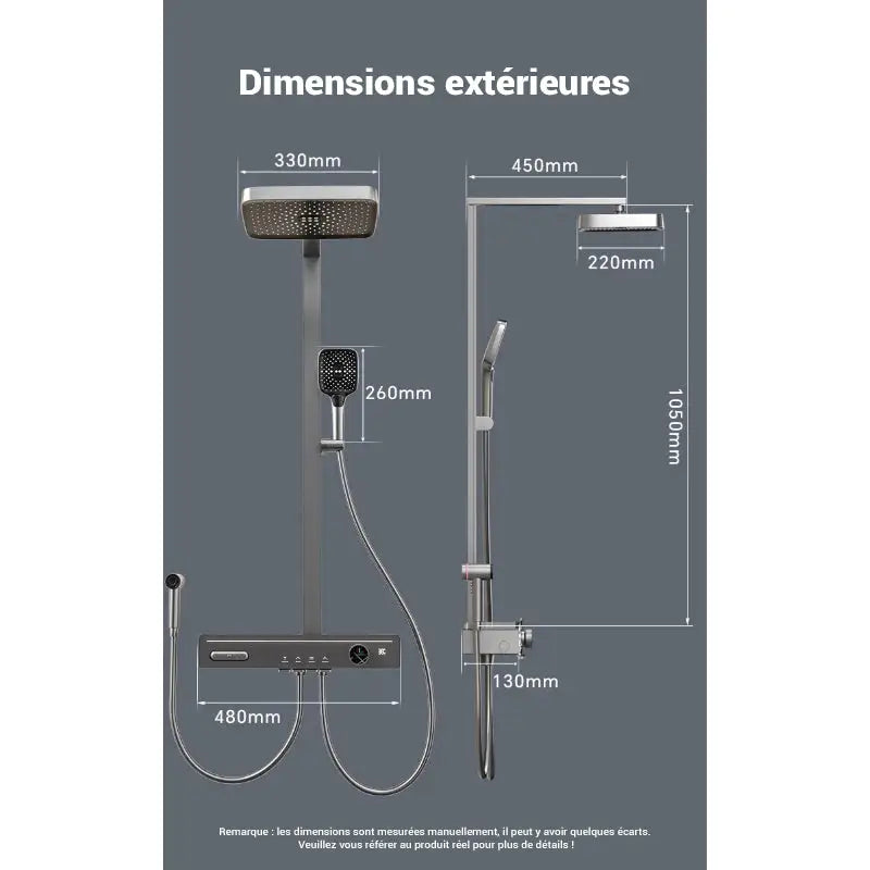 Colonne de douche carrée multi-jets - Gris