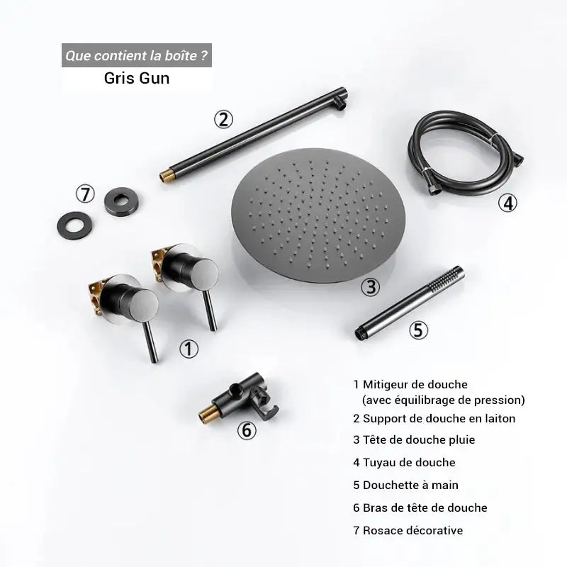 Colonne de douche encastrable ronde - Gris gun / 20 cm