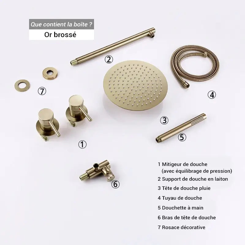 Colonne de douche encastrable ronde - Or brossé / 20 cm