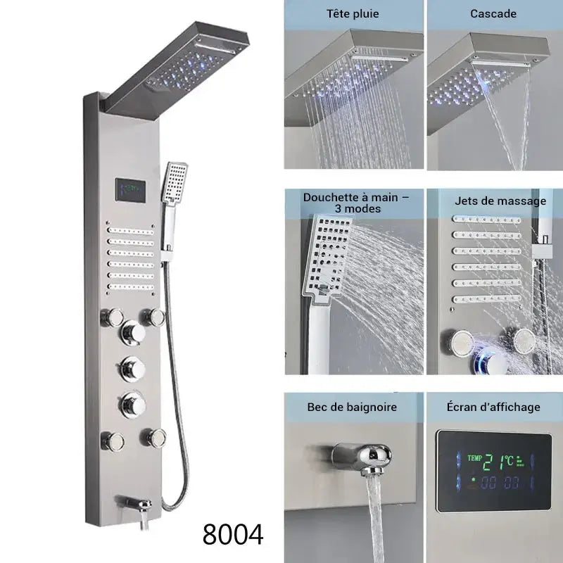 Colonne de douche hydromassante avec robinetterie - Argent