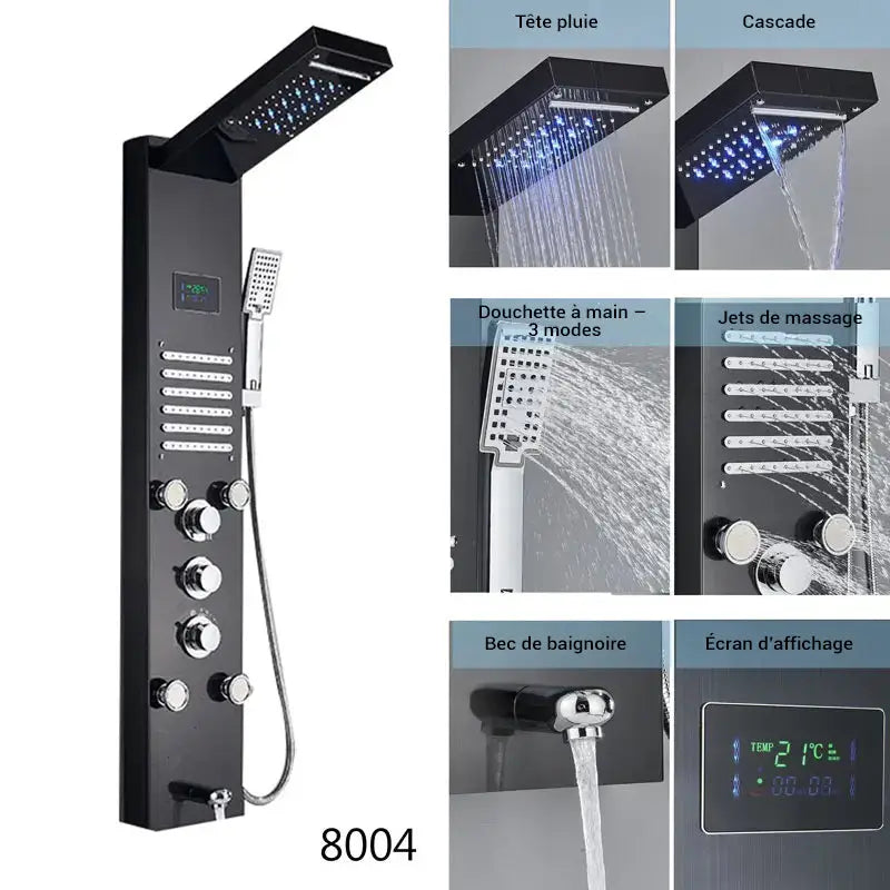 Colonne de douche hydromassante avec robinetterie - Noir