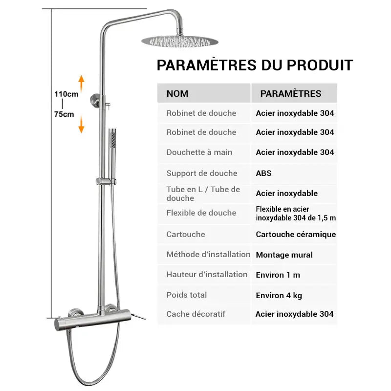 Colonne de douche en inox bec verseur - Argent