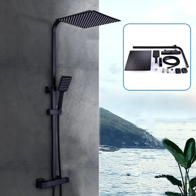 Colonne de douche en inox double pommeau - Noir