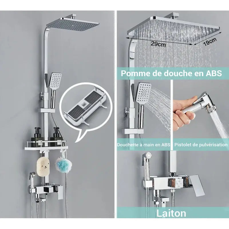 Colonne de douche noire mécanique - Chrome