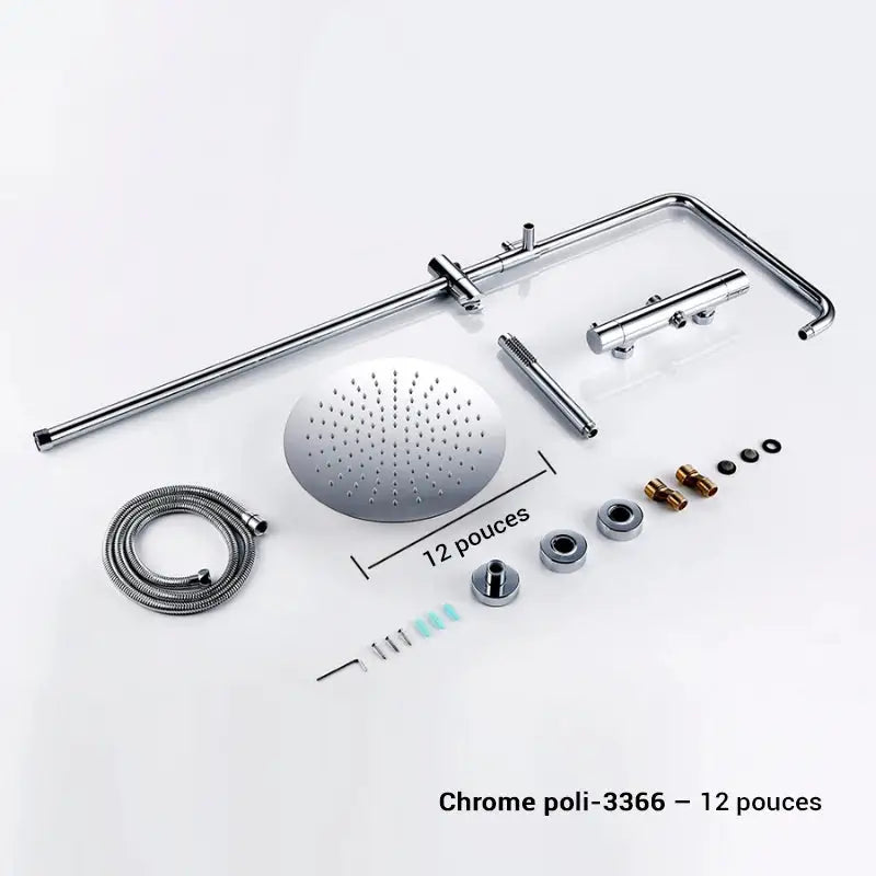 Colonne de douche thermostatique réglable en hauteur - Chrome / 30 cm