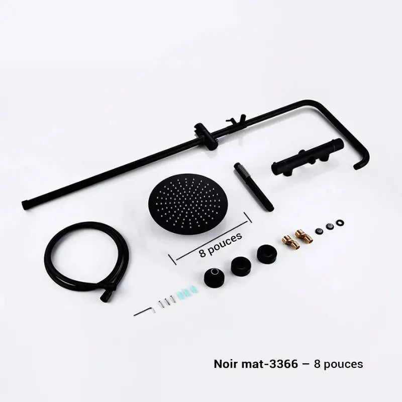 Colonne de douche thermostatique réglable en hauteur - Noir mat / 20 cm