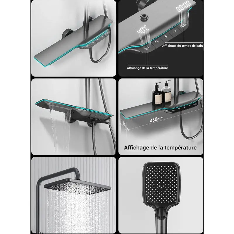 Colonne de douche thermostatique avec tablette - Gris