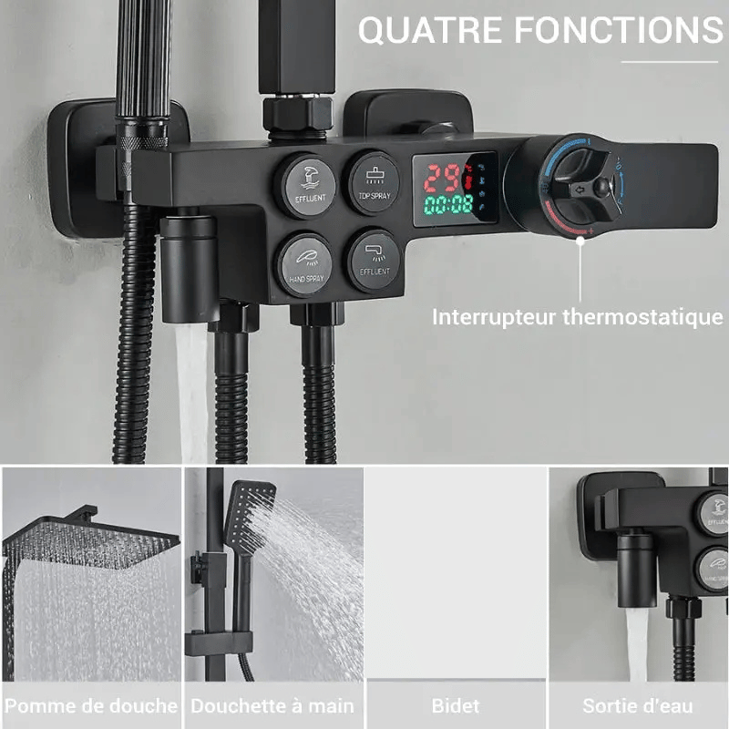 Colonne de douche noire avec écran LCD