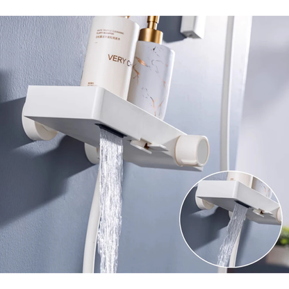 Colonne de douche blanche avec pommeau