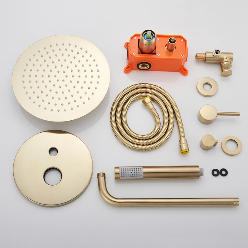 Colonne de douche dorée murale 3 voies