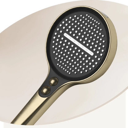 Colonne de douche dorée avec tablette