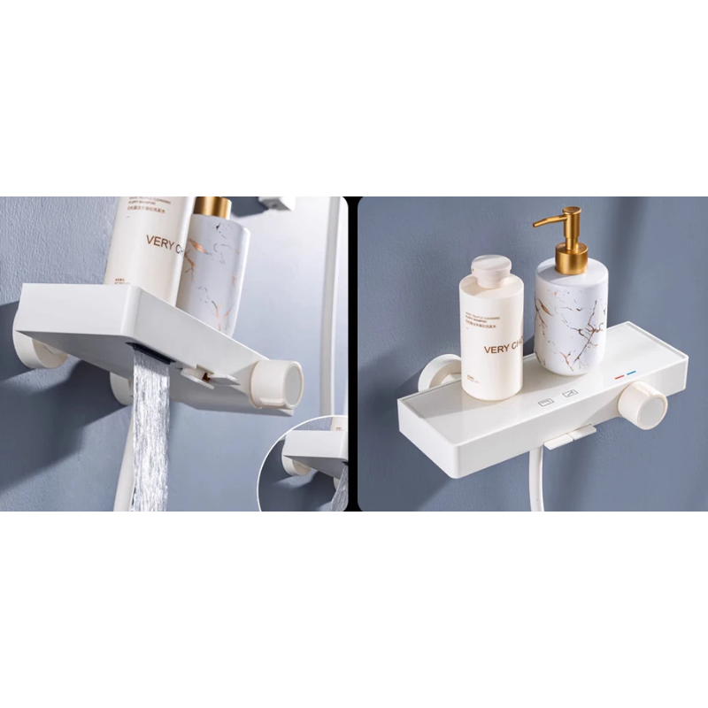 Colonne de douche blanche avec pommeau