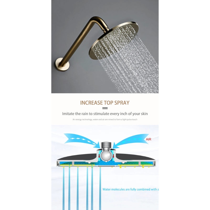 Colonne de douche avec mitigeur en or