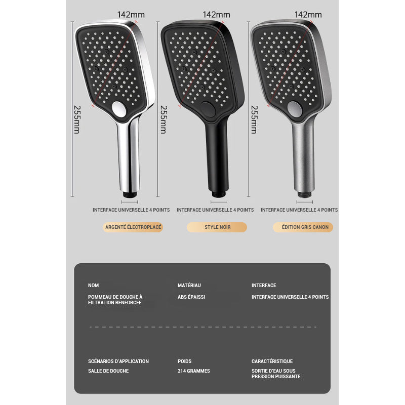 Pommeau de douche anti calcaire large