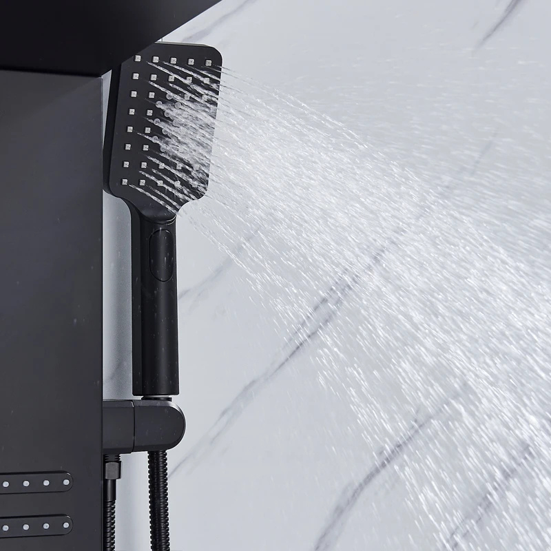 Colonne de douche noire avec jet massant