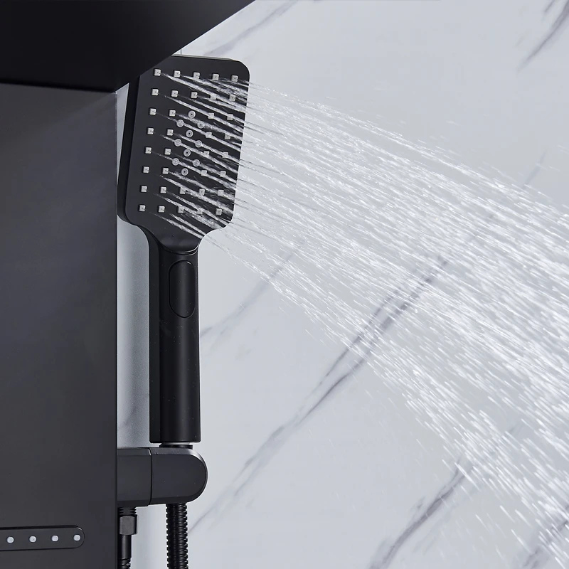 Colonne de douche noire avec jet massant