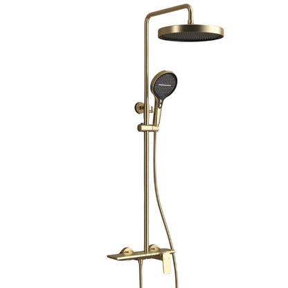 Colonne de douche dorée avec tablette