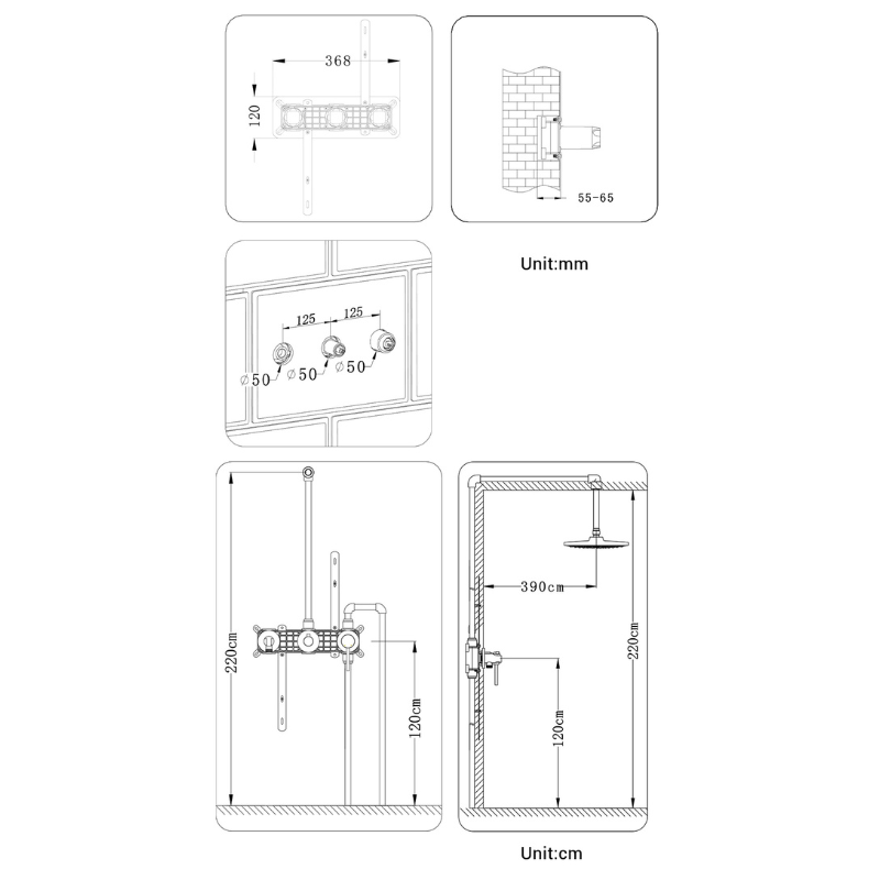 Colonne de douche encastrable style pluie