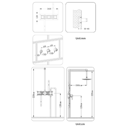Colonne de douche encastrable style pluie