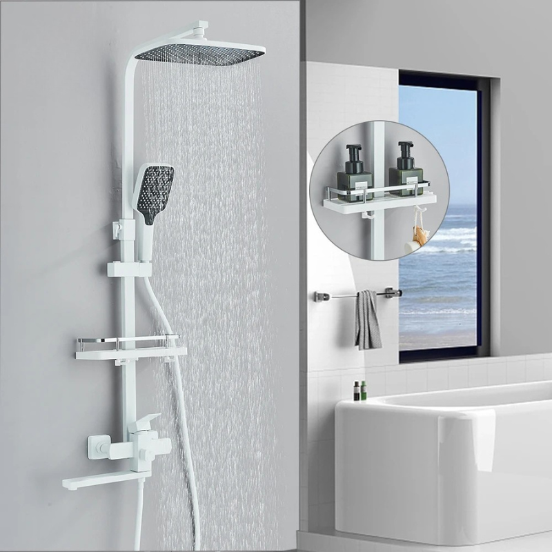 Colonne de douche blanche avec rangement