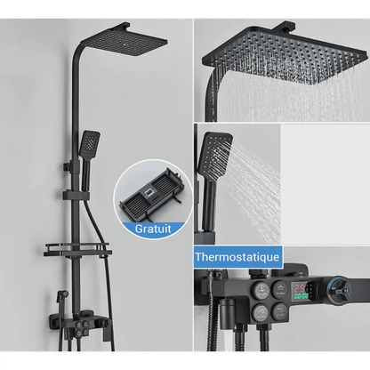 Colonne de douche noire avec écran LCD