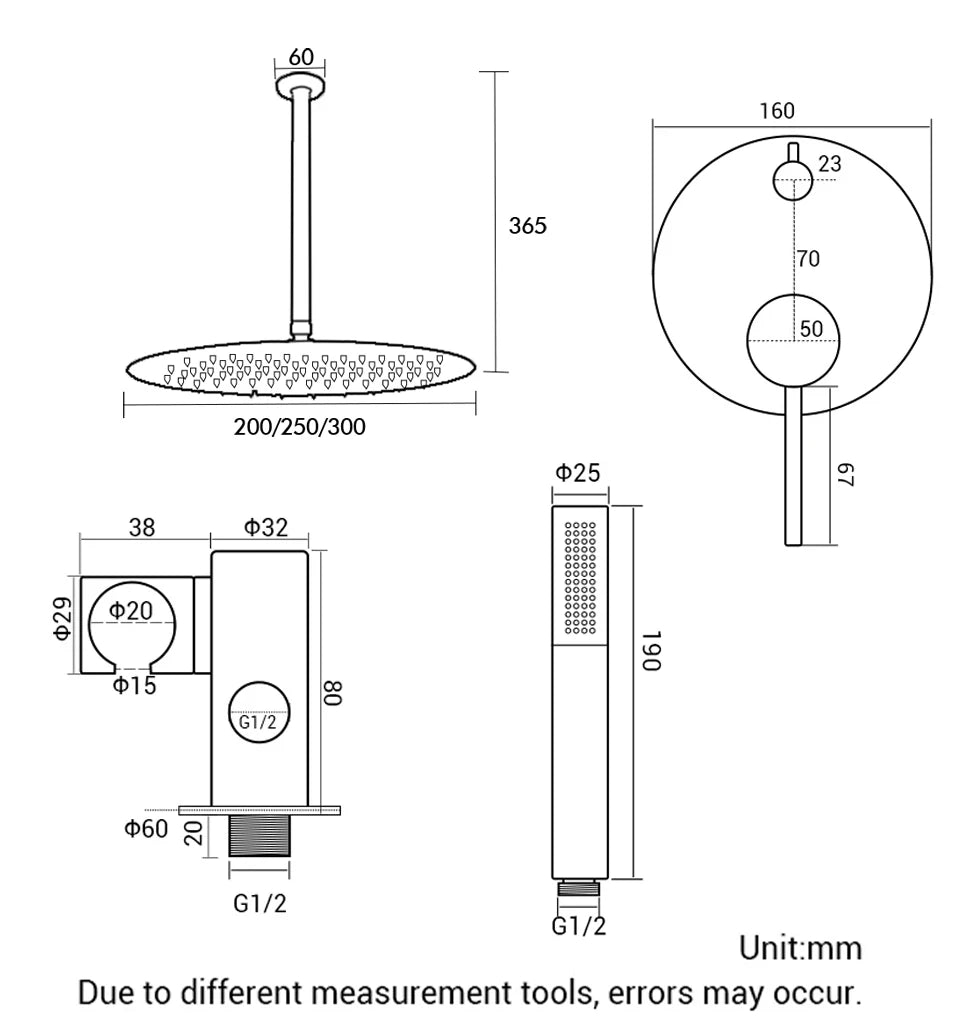 Colonne de douche encastrable bras de plafond