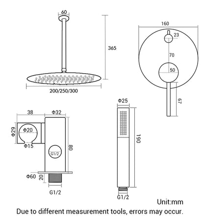 Colonne de douche encastrable bras de plafond