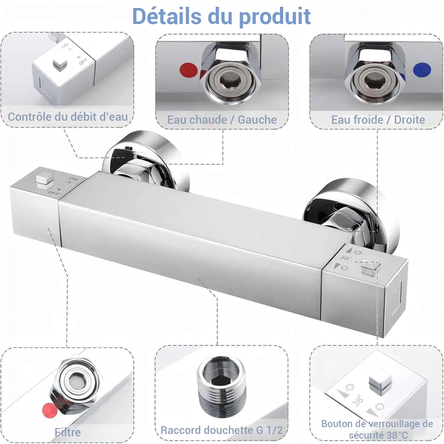 Mitigeur thermostatique carré