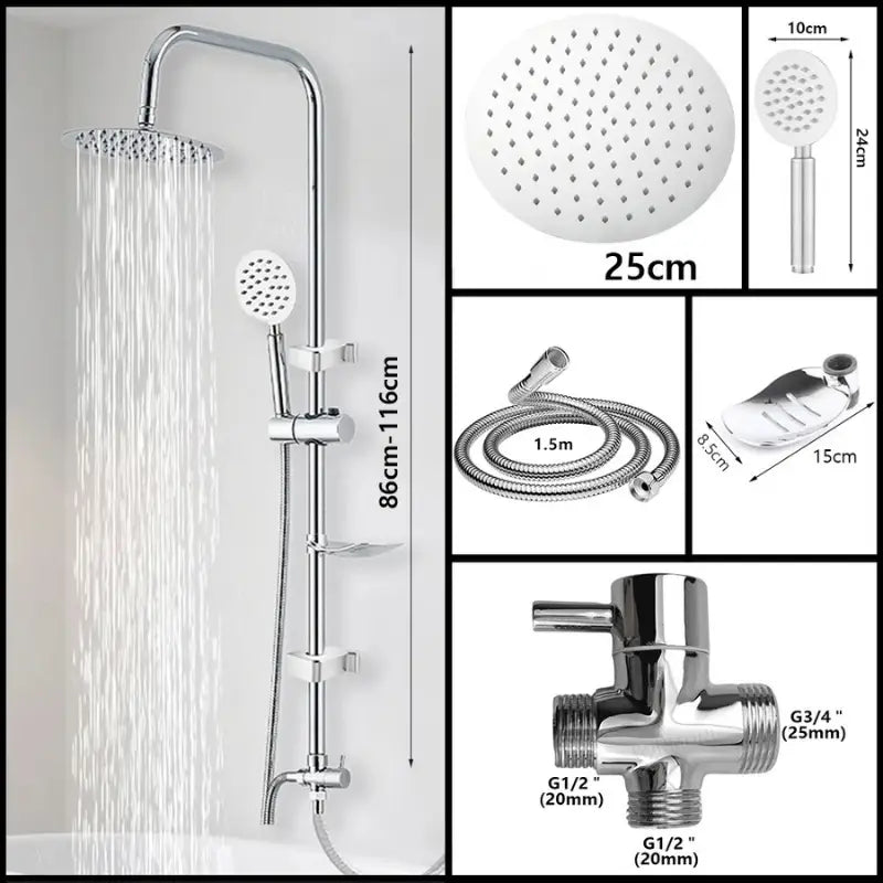 Colonne de douche pour baignoire avec étagère - Argent 25 cm