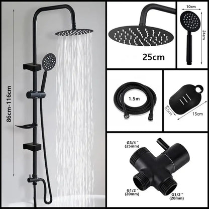 Colonne de douche pour baignoire avec étagère - Noir 25 cm