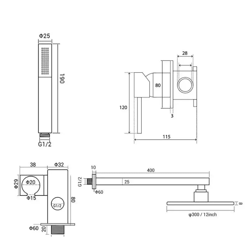 Colonne de douche cuivre suspendue