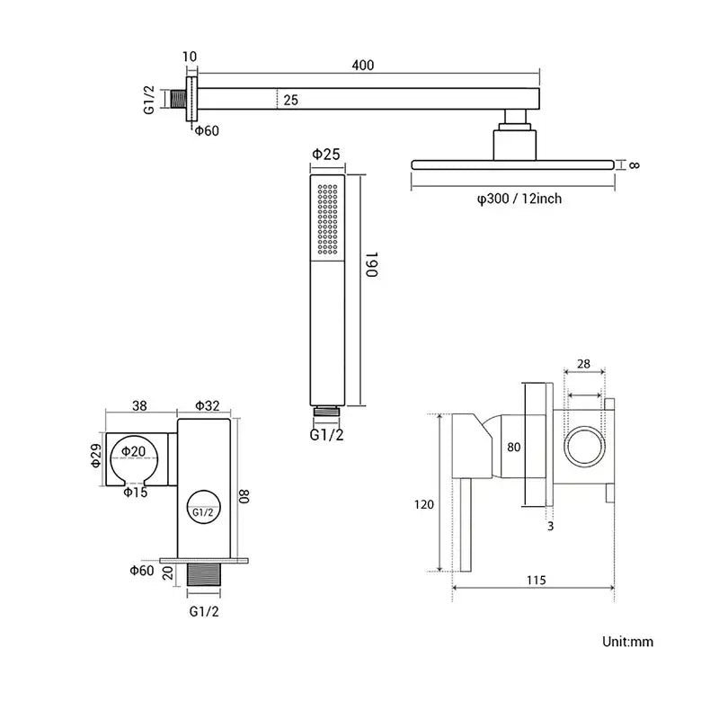 Colonne de douche cuivre suspendue