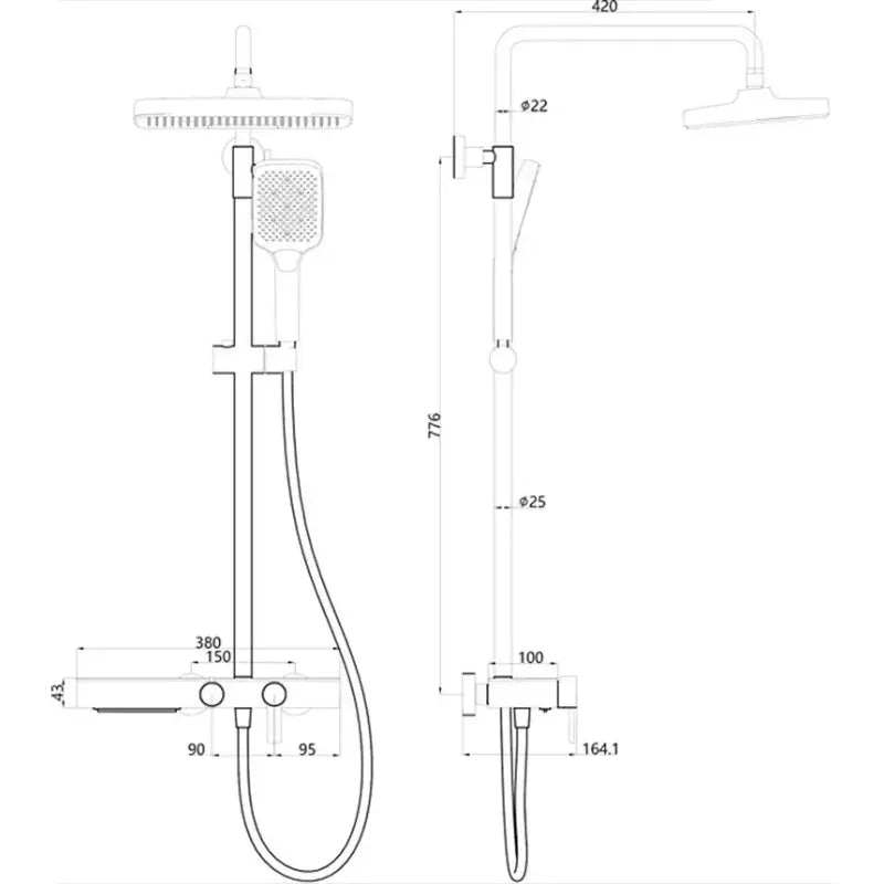 Colonne de douche design avec ciel de pluie