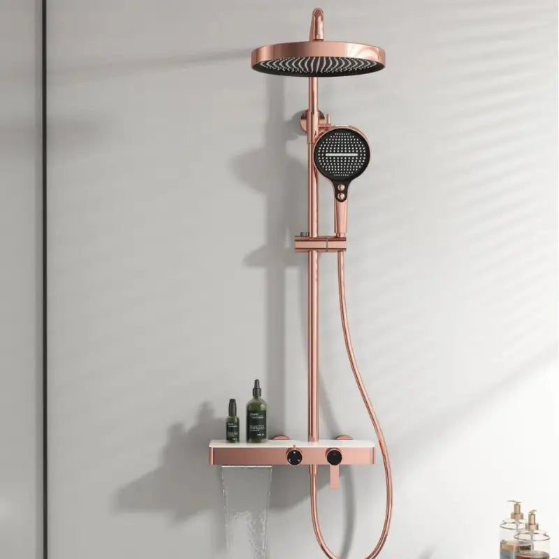 Colonne de douche design avec ciel de pluie - Or rose