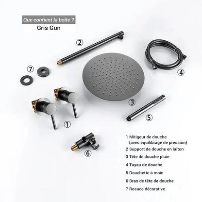 Colonne de douche encastrable ronde - Gris gun / 20 cm