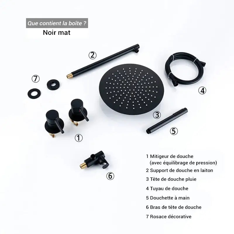 Colonne de douche encastrable ronde - Noir mat / 20 cm