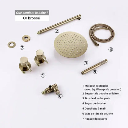Colonne de douche encastrable ronde - Or brossé / 20 cm