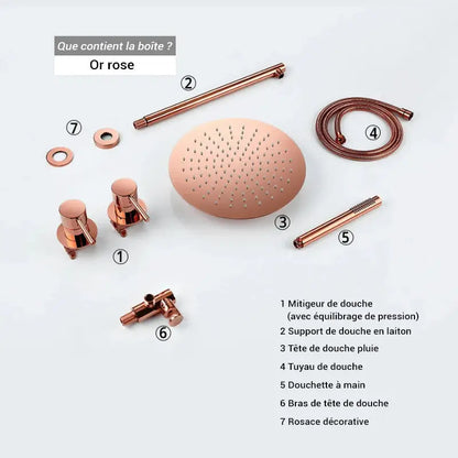 Colonne de douche encastrable ronde - Or rose / 20 cm