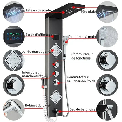 Colonne de douche hydromassante à LED - Noir