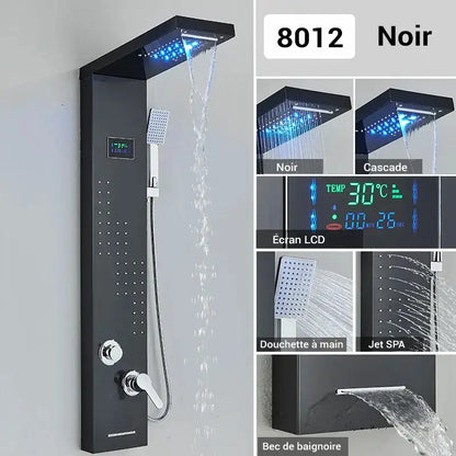 Colonne de douche hydromassante avec LED - Noir