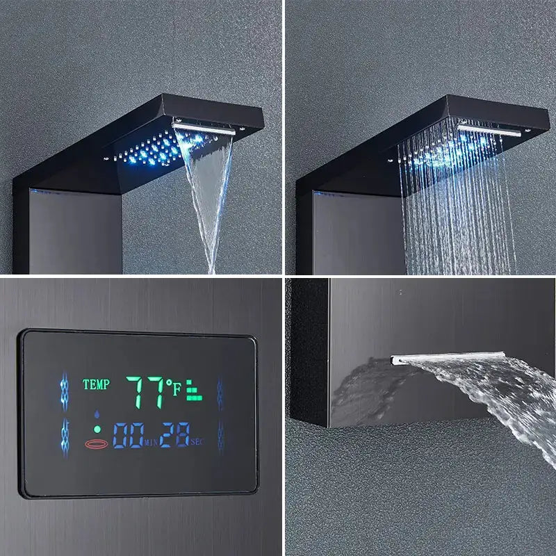 Colonne de douche hydromassante avec LED - Noir