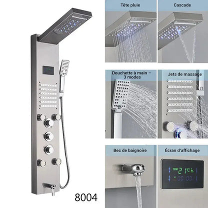 Colonne de douche hydromassante avec robinetterie - Argent